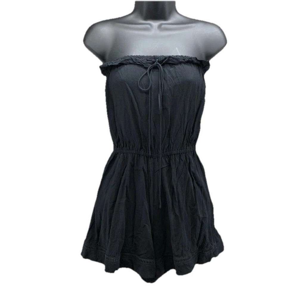 Seafolly Romper Womens XS Black Strapless Tie Elastic Waist Summer Comfort Beach